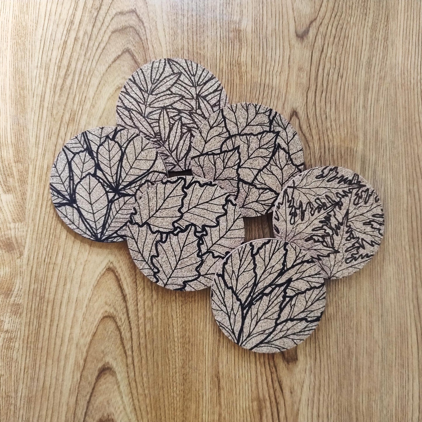 Lot 6 Dessous de Verre en Liège Thème "Feuilles"