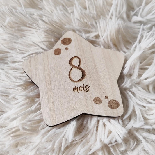 Badges Étapes en Bois "Étoile" Première Année de Bébé