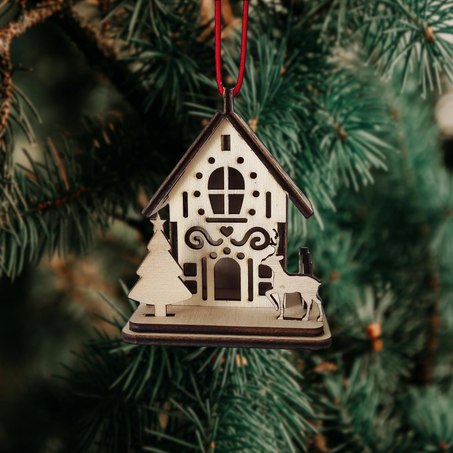 Boule de Noël en Bois Thème "Maisons" n°1