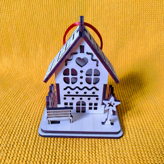 Boule de Noël en Bois Thème "Maisons" n°2