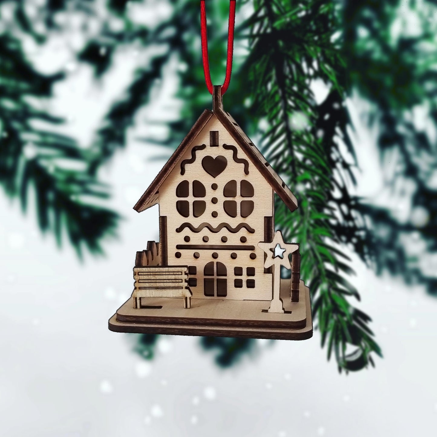 Boule de Noël en Bois Thème "Maisons" n°2