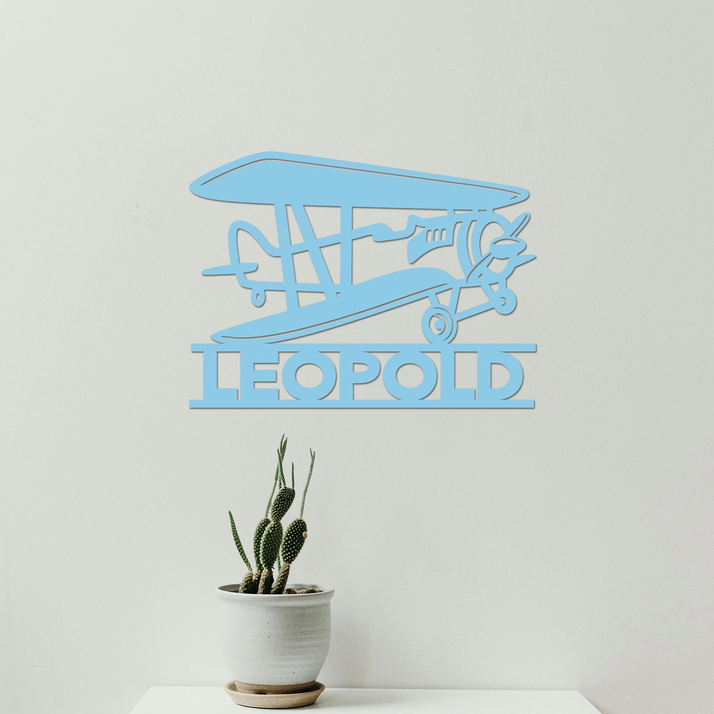 Plaque de Porte Bois "Avion Biplan" Prénom Personnalisé