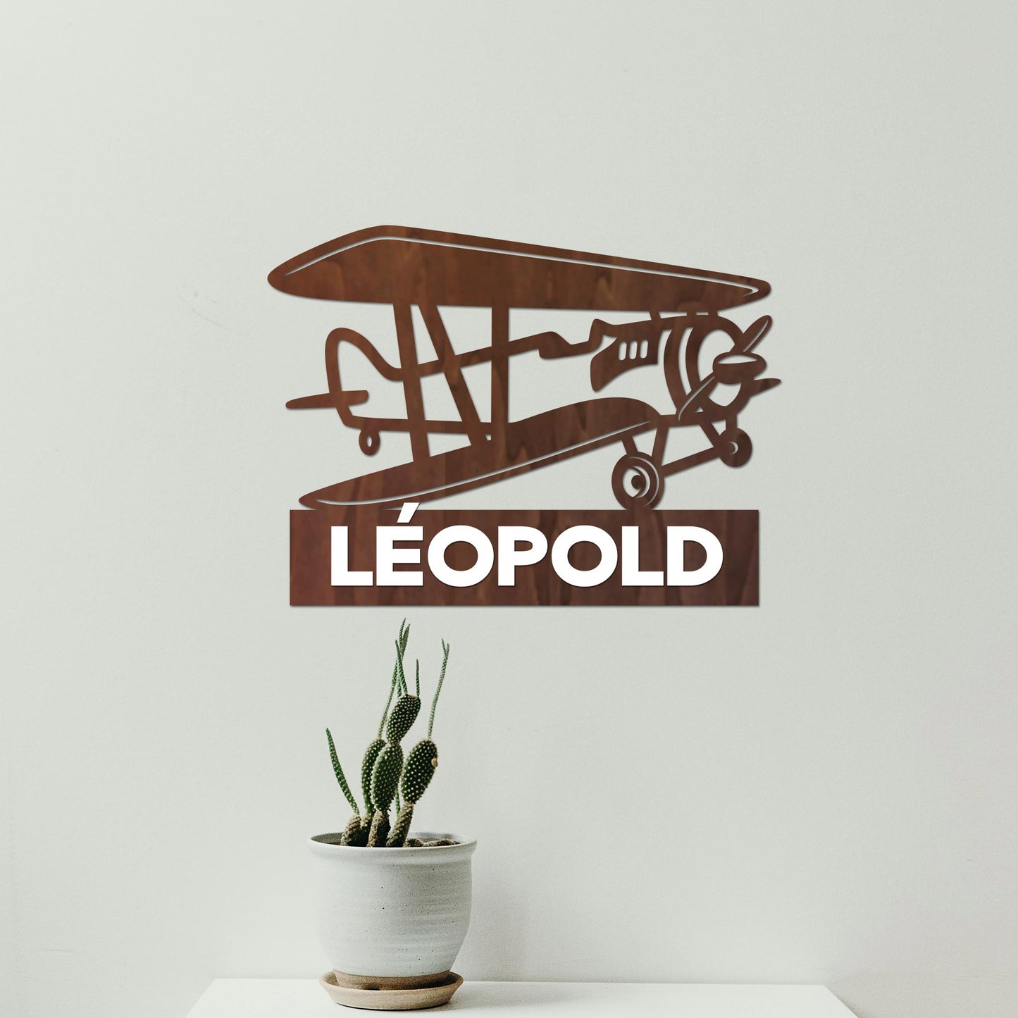 Plaque de Porte Bois "Avion Biplan" Prénom Personnalisé