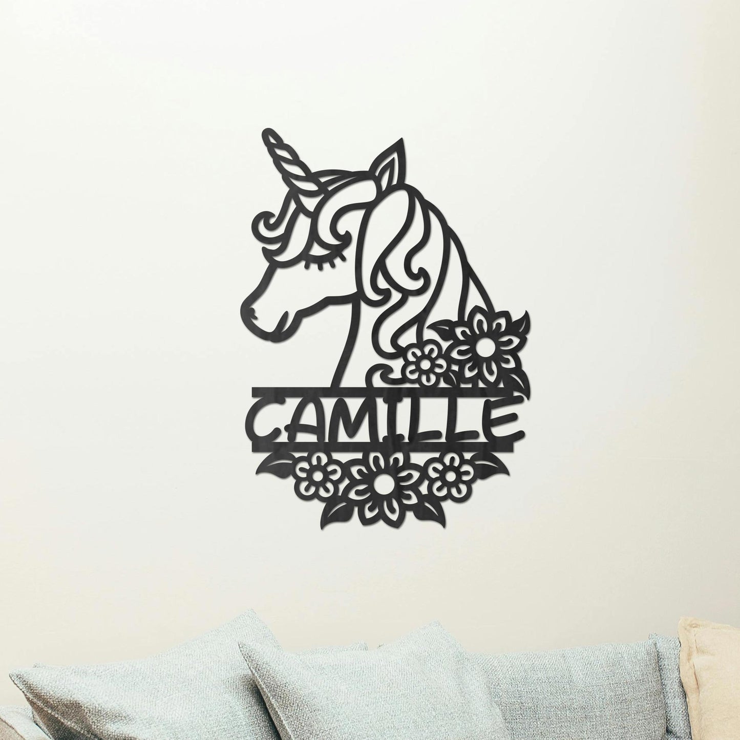 Plaque de Porte Bois "Ma Licorne veille" Prénom Personnalisé
