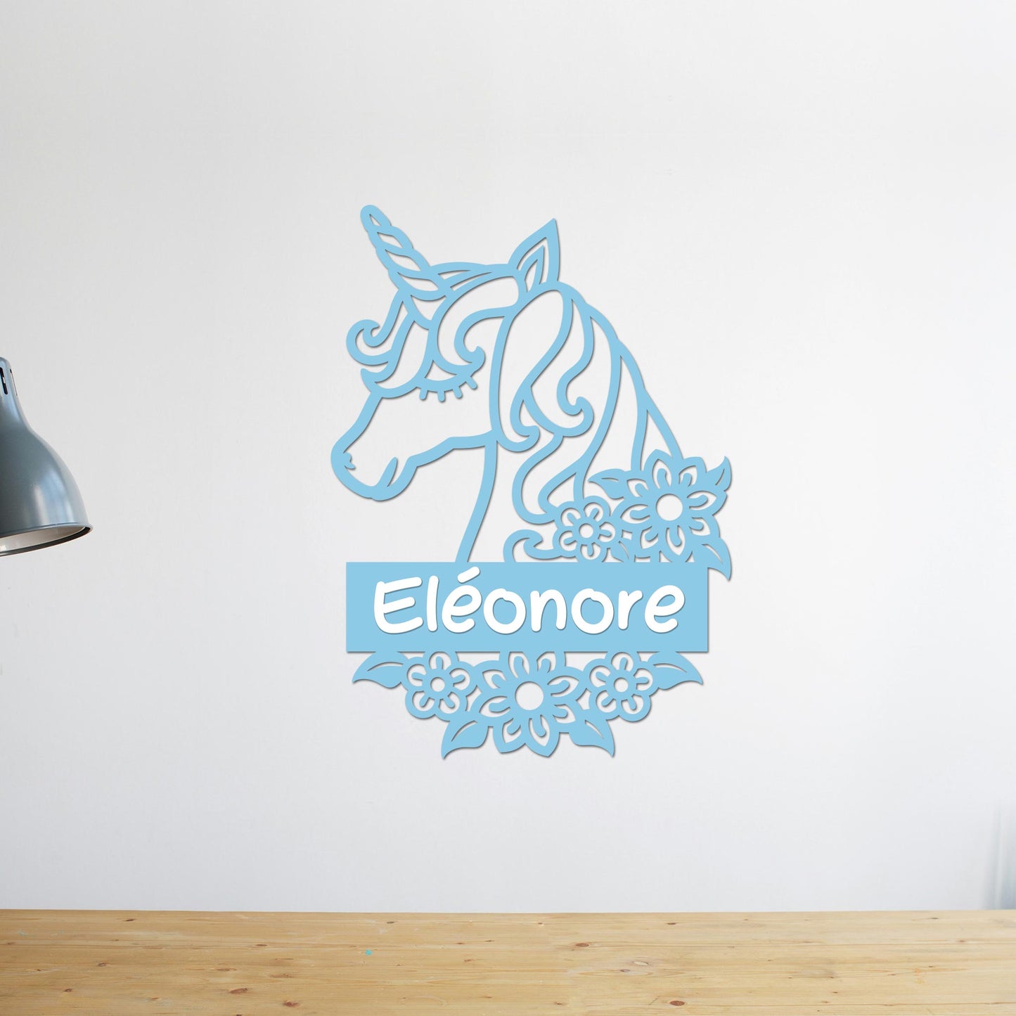 Plaque de Porte Bois "Ma Licorne veille" Prénom Personnalisé