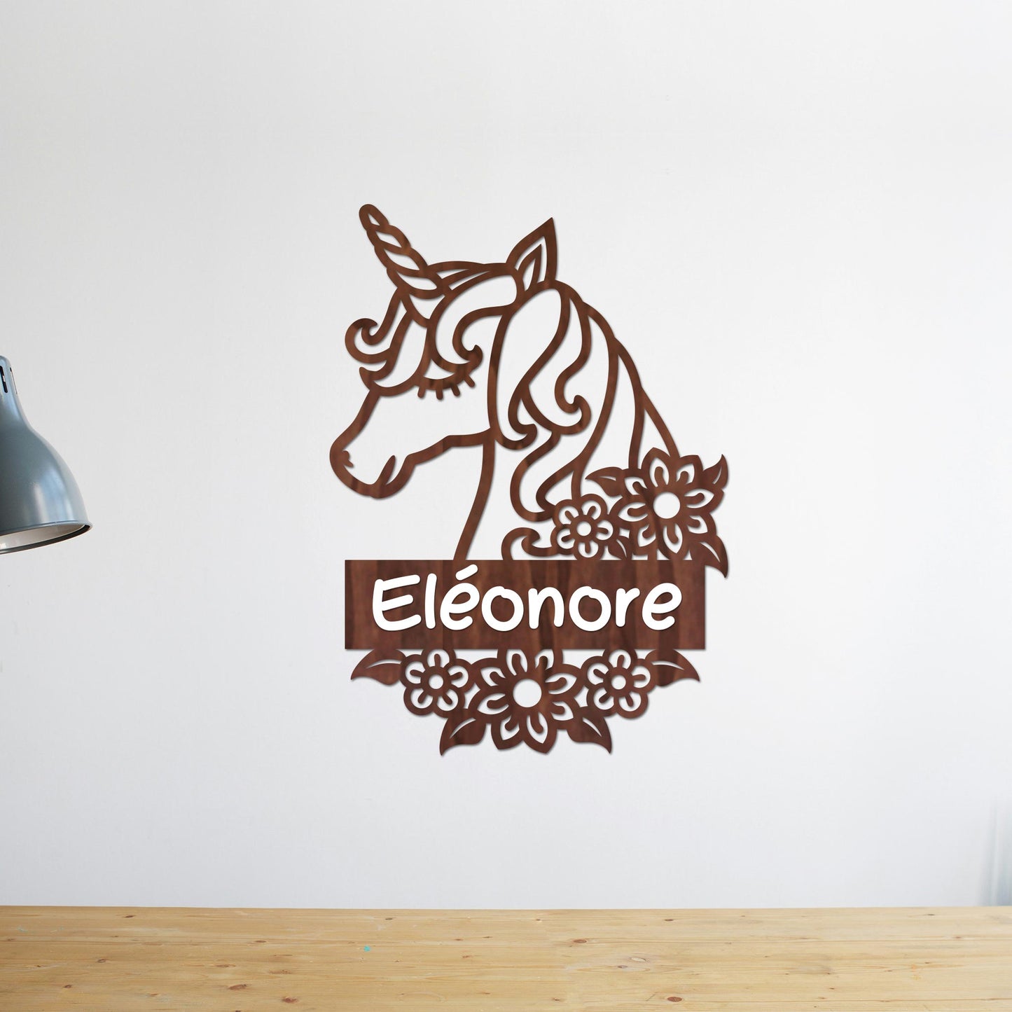 Plaque de Porte Bois "Ma Licorne veille" Prénom Personnalisé