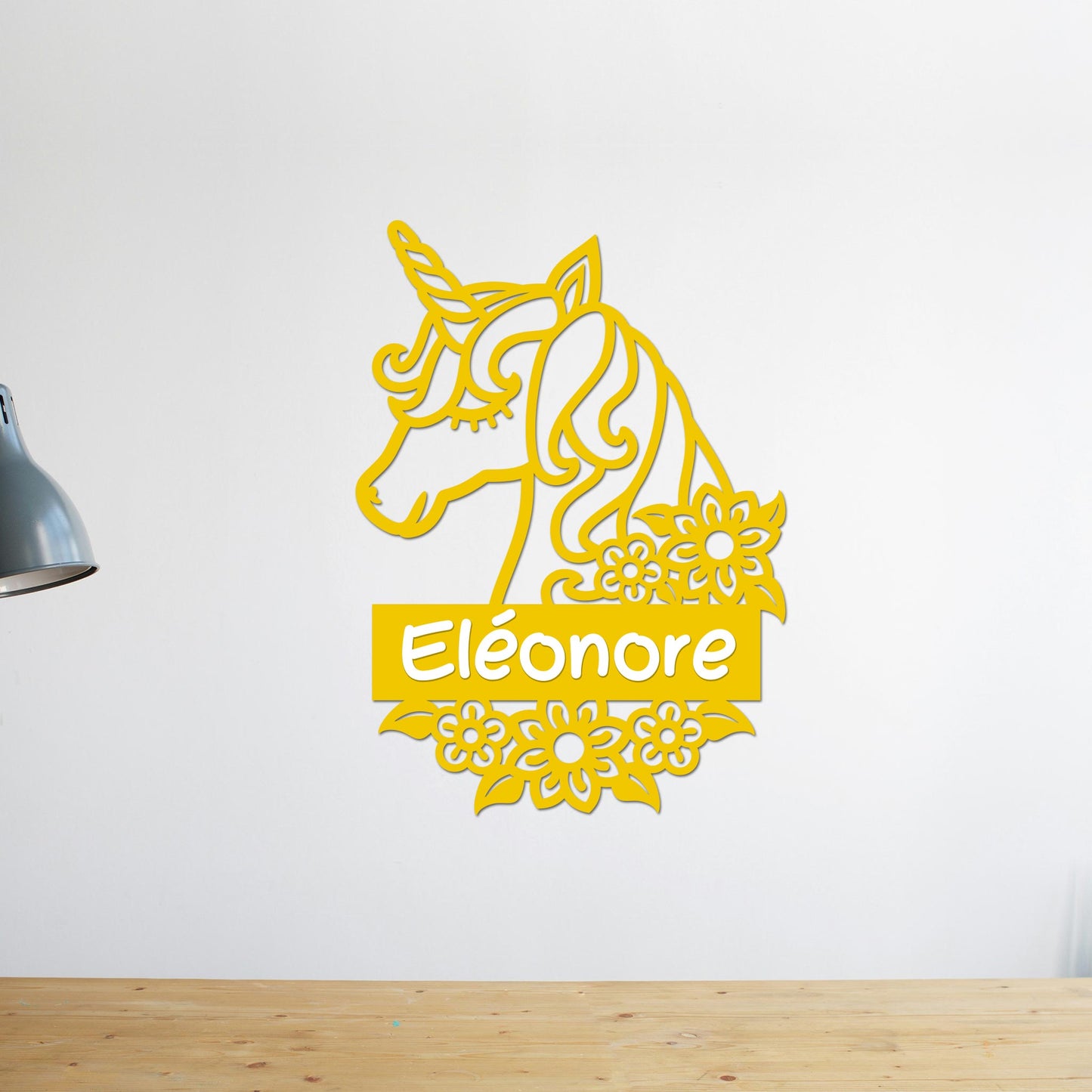 Plaque de Porte Bois "Ma Licorne veille" Prénom Personnalisé
