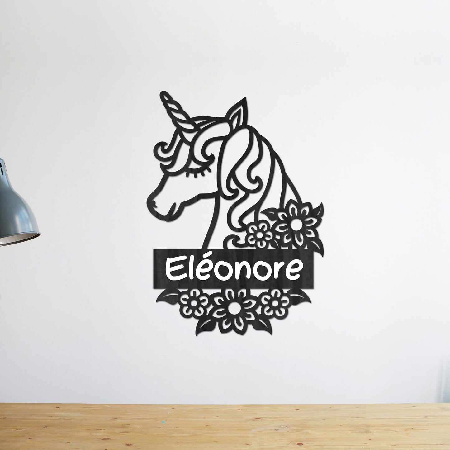 Plaque de Porte Bois "Ma Licorne veille" Prénom Personnalisé