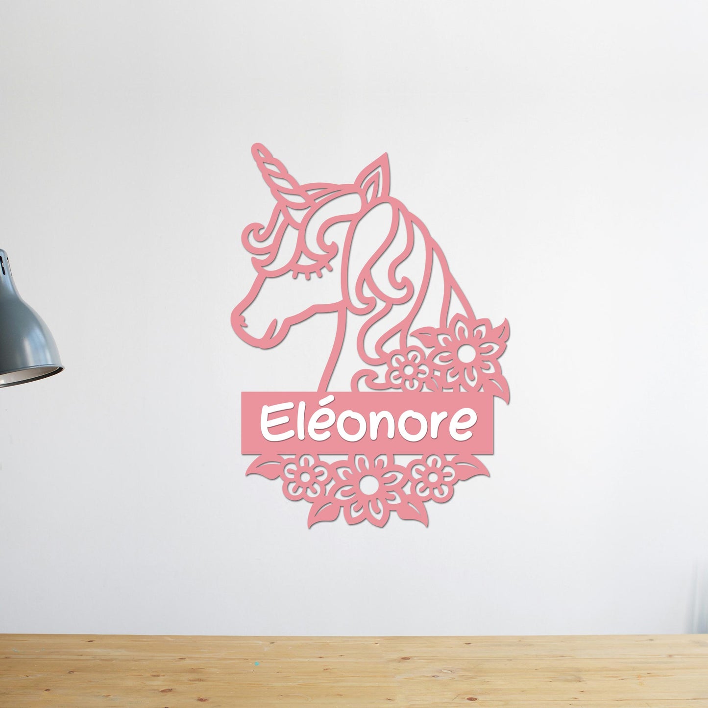 Plaque de Porte Bois "Ma Licorne veille" Prénom Personnalisé
