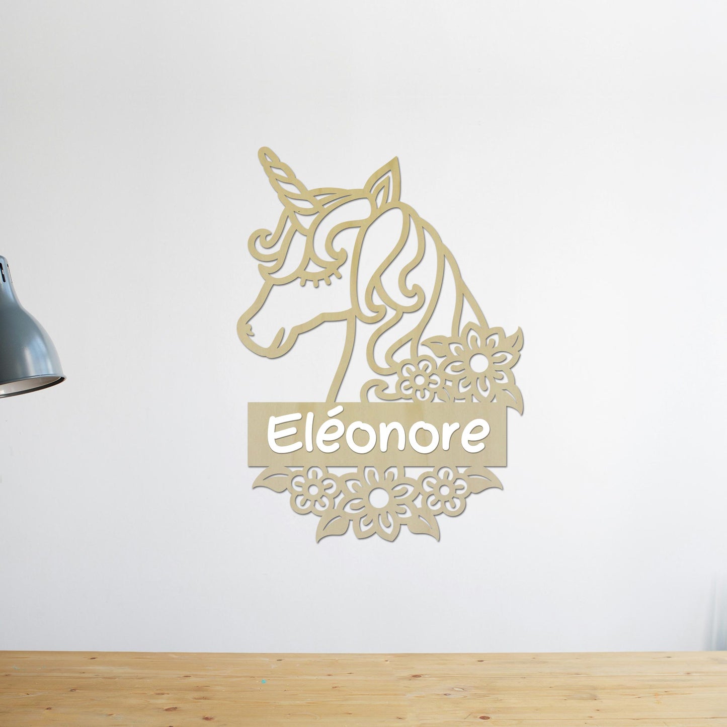 Plaque de Porte Bois "Ma Licorne veille" Prénom Personnalisé