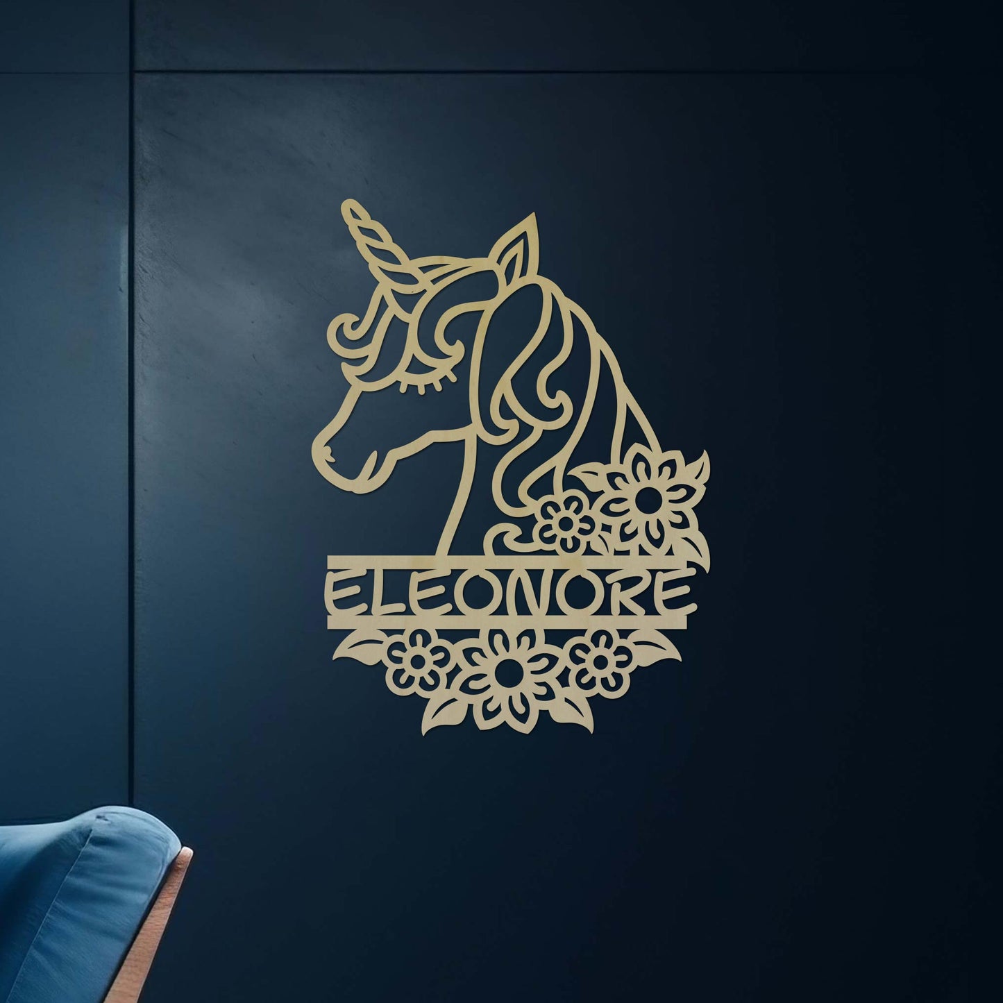 Plaque de Porte Bois "Ma Licorne veille" Prénom Personnalisé