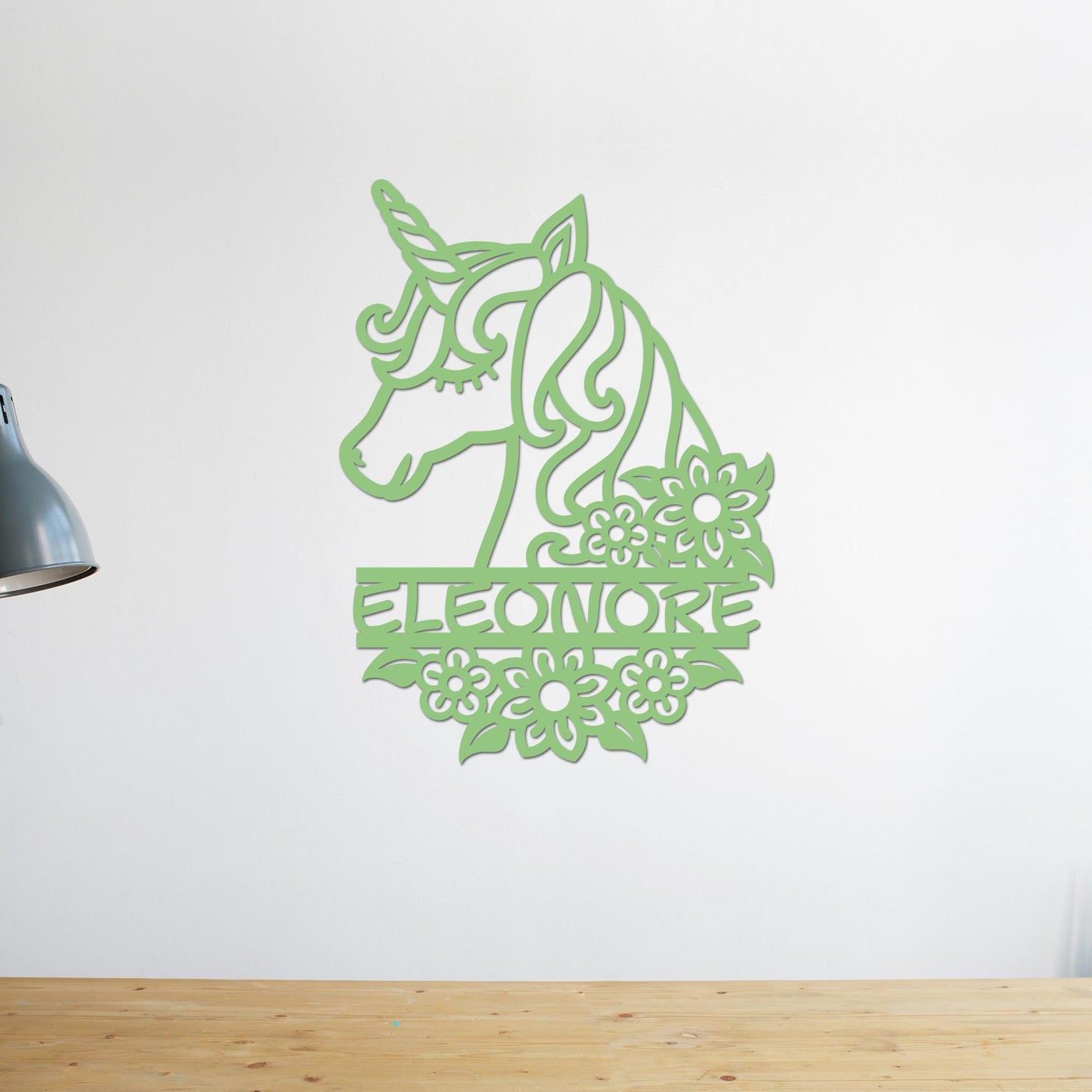Plaque de Porte Bois "Ma Licorne veille" Prénom Personnalisé