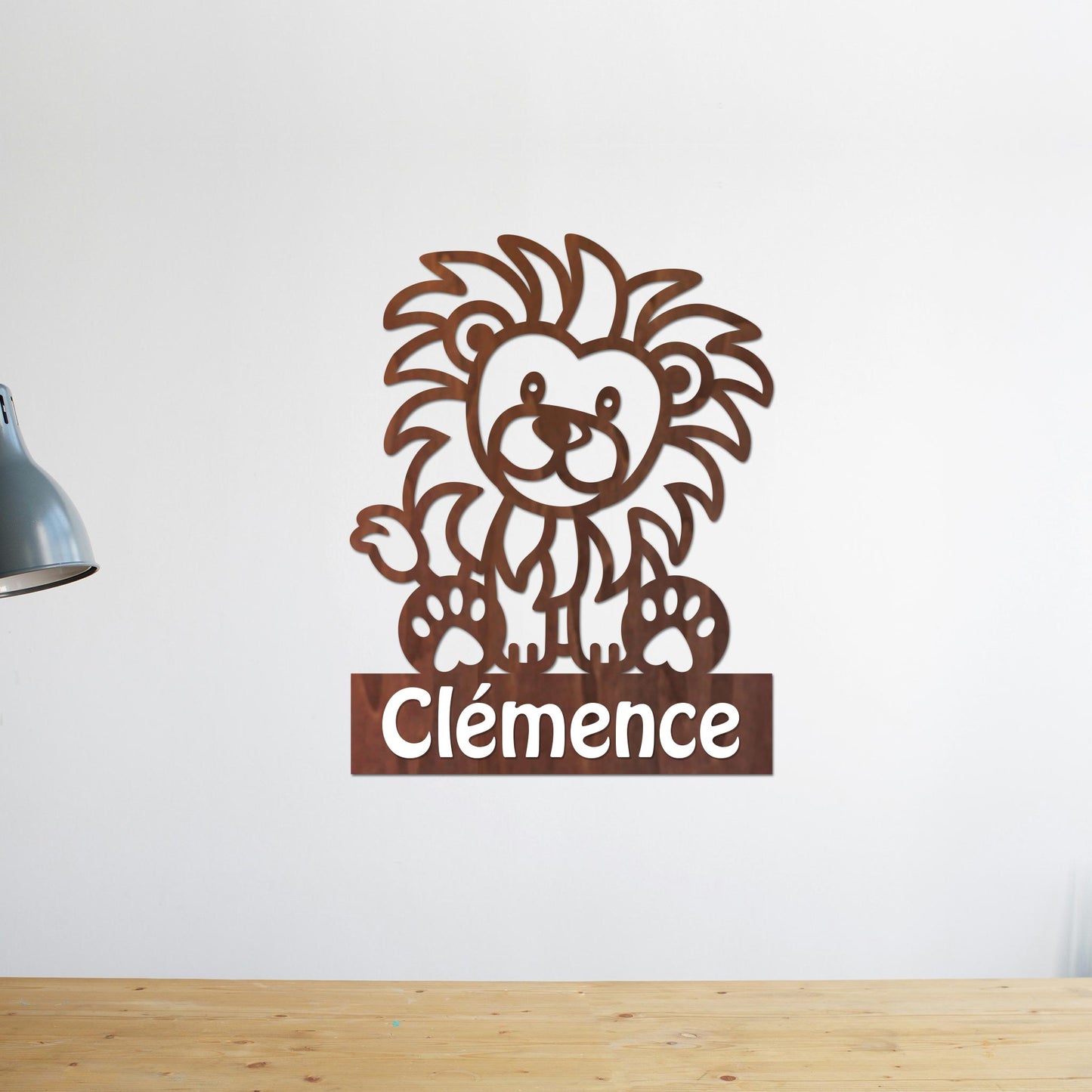Plaque de Porte Bois "Lionceau" Prénom Personnalisé