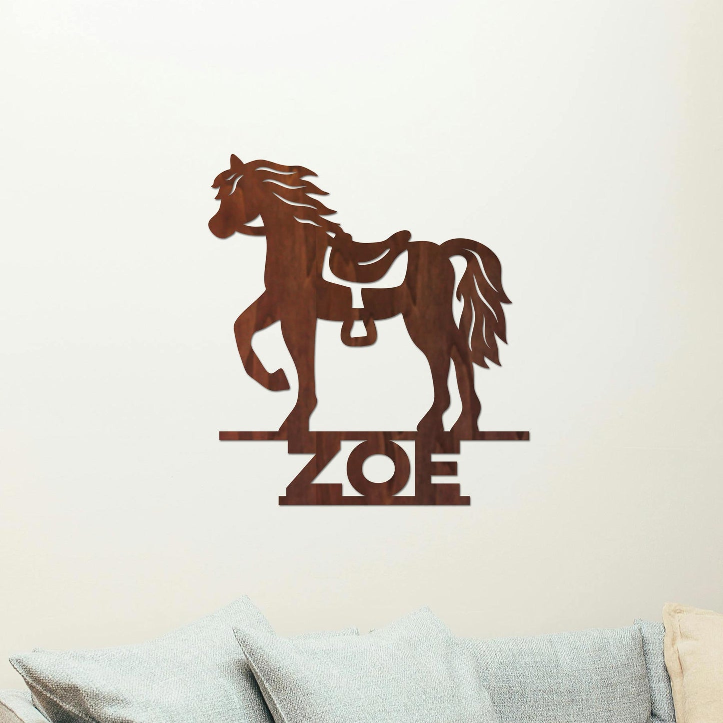 Plaque de Porte Bois "Cheval d'Equitation" Prénom Personnalisé