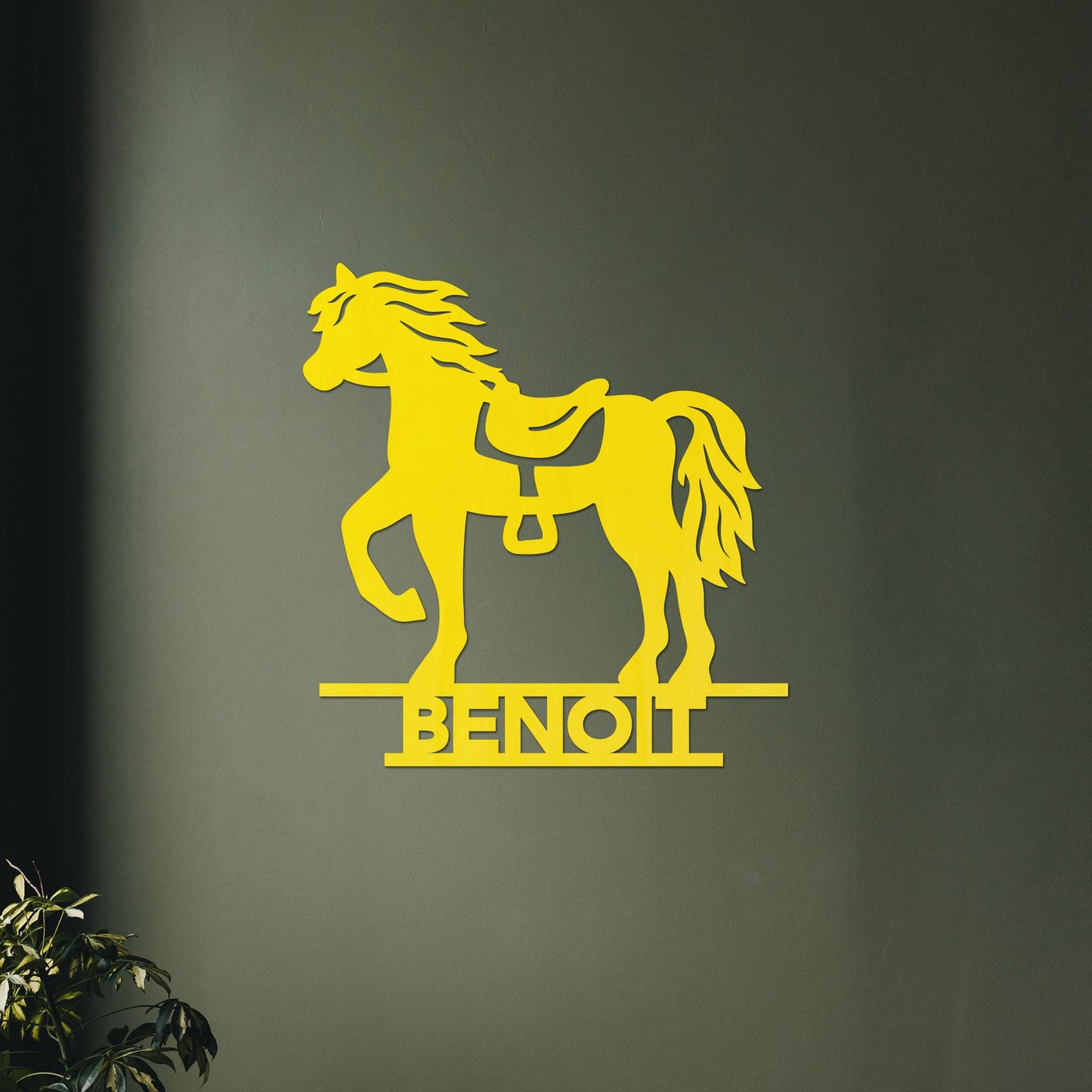 Plaque de Porte Bois "Cheval d'Equitation" Prénom Personnalisé