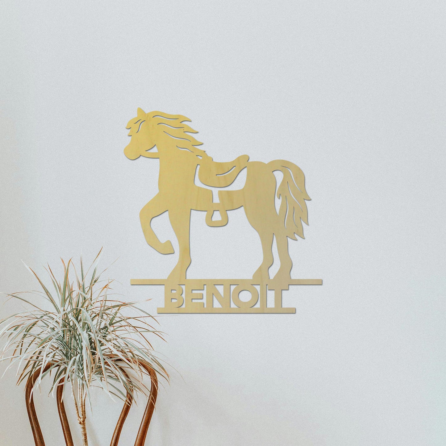 Plaque de Porte Bois "Cheval d'Equitation" Prénom Personnalisé