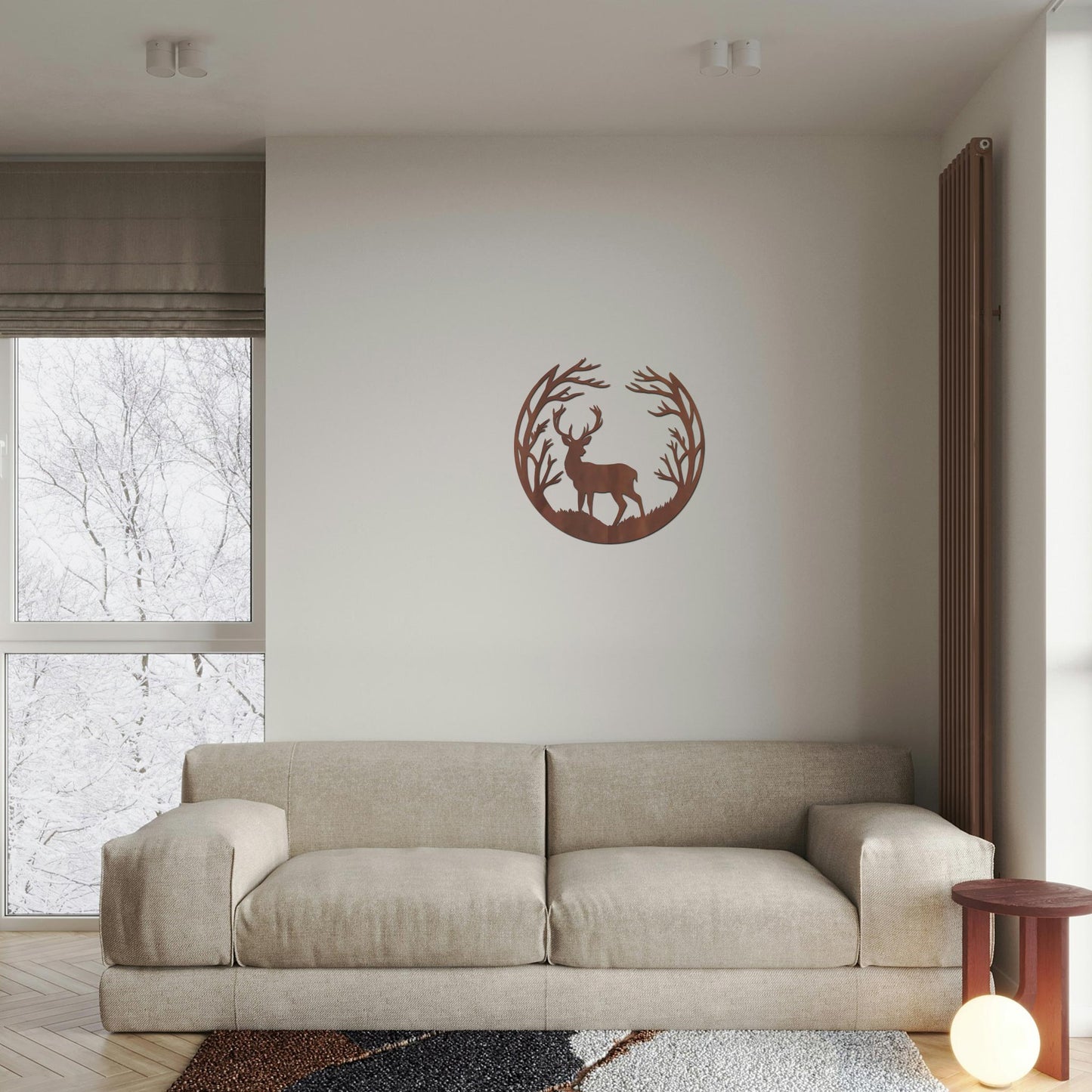 Tableau Bois "Cerf à l'Orée du Bois" Rond