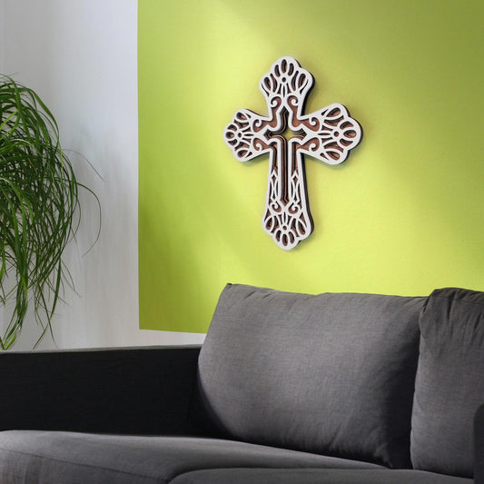 Tableau Bois Relief "Croix Chrétienne 1"