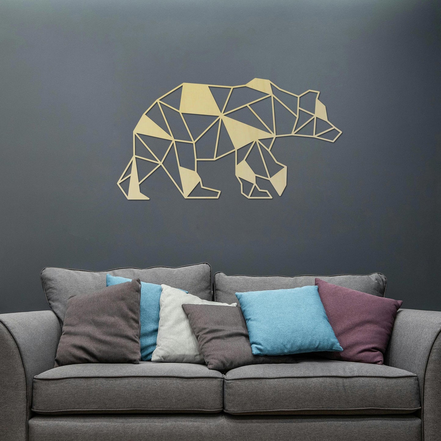 Tableau Bois "Ours Géométrique"