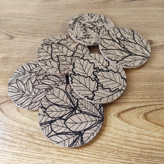 Lot 6 Dessous de Verre en Liège Thème "Feuilles"