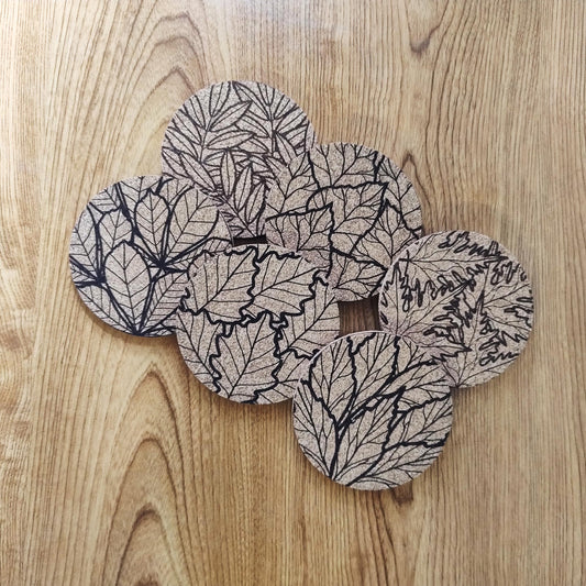 Lot 6 Dessous de Verre en Liège Thème "Feuilles"