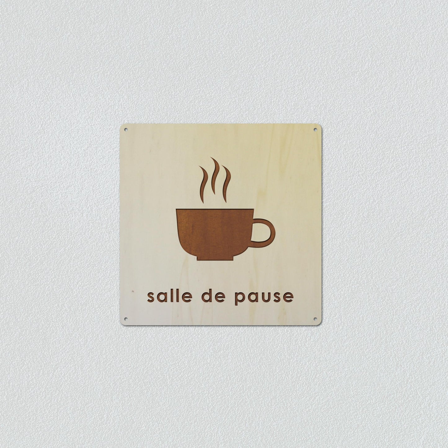 Signalétique en Bois Gravure "Salle de Pause"