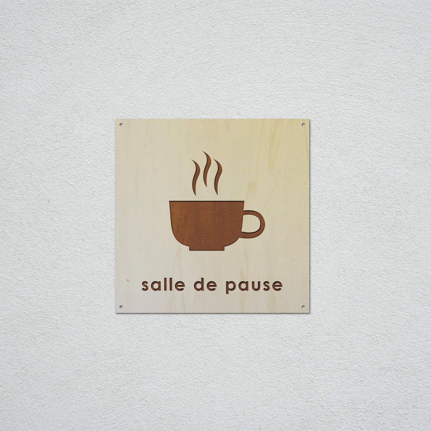 Signalétique en Bois Gravure "Salle de Pause"
