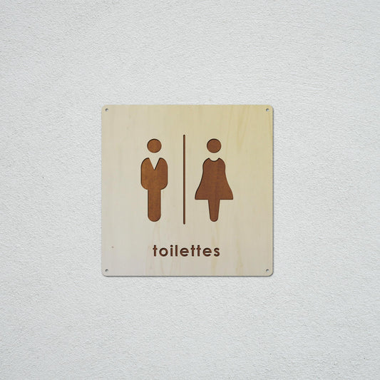 Signalétique en Bois Gravure "Toilettes"