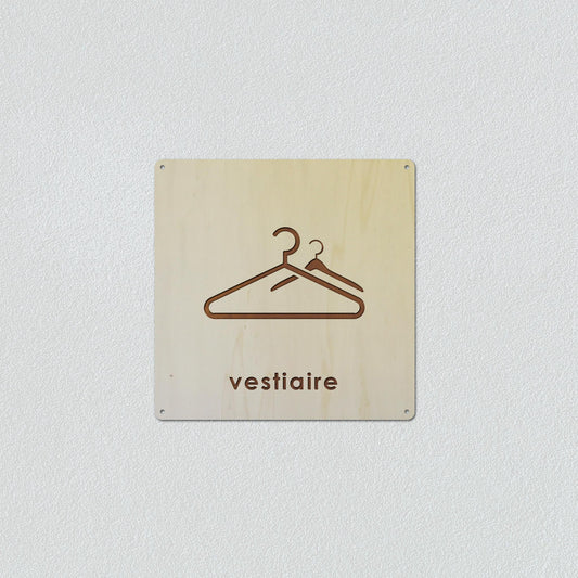 Signalétique en Bois Gravure "Vestiaire"