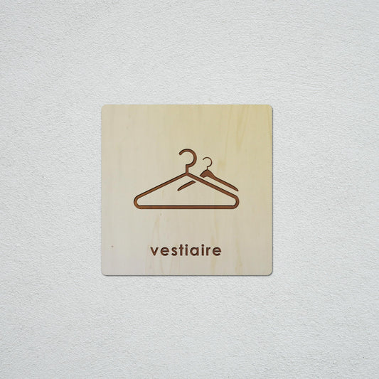 Signalétique en Bois Gravure "Vestiaire"