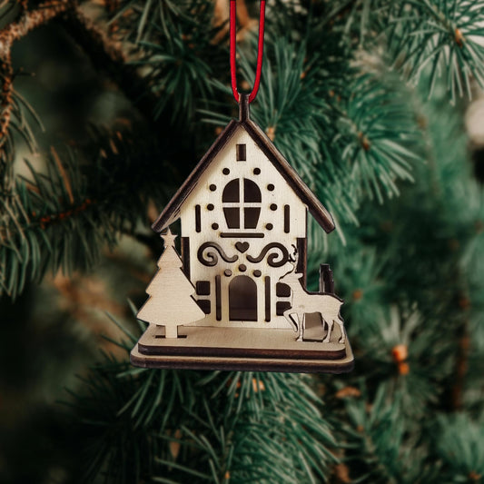 Boule de Noël en Bois Thème "Maisons" n°1