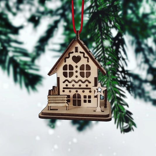 Boule de Noël en Bois Thème "Maisons" n°2