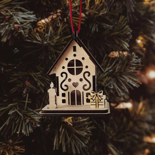 Boule de Noël en Bois Thème "Maisons" n°4