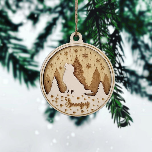 Boule de Noël en Bois "Chien" avec Prénom Personnalisé