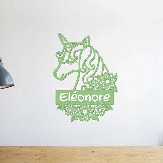 Plaque de Porte Bois "Ma Licorne veille" Prénom Personnalisé