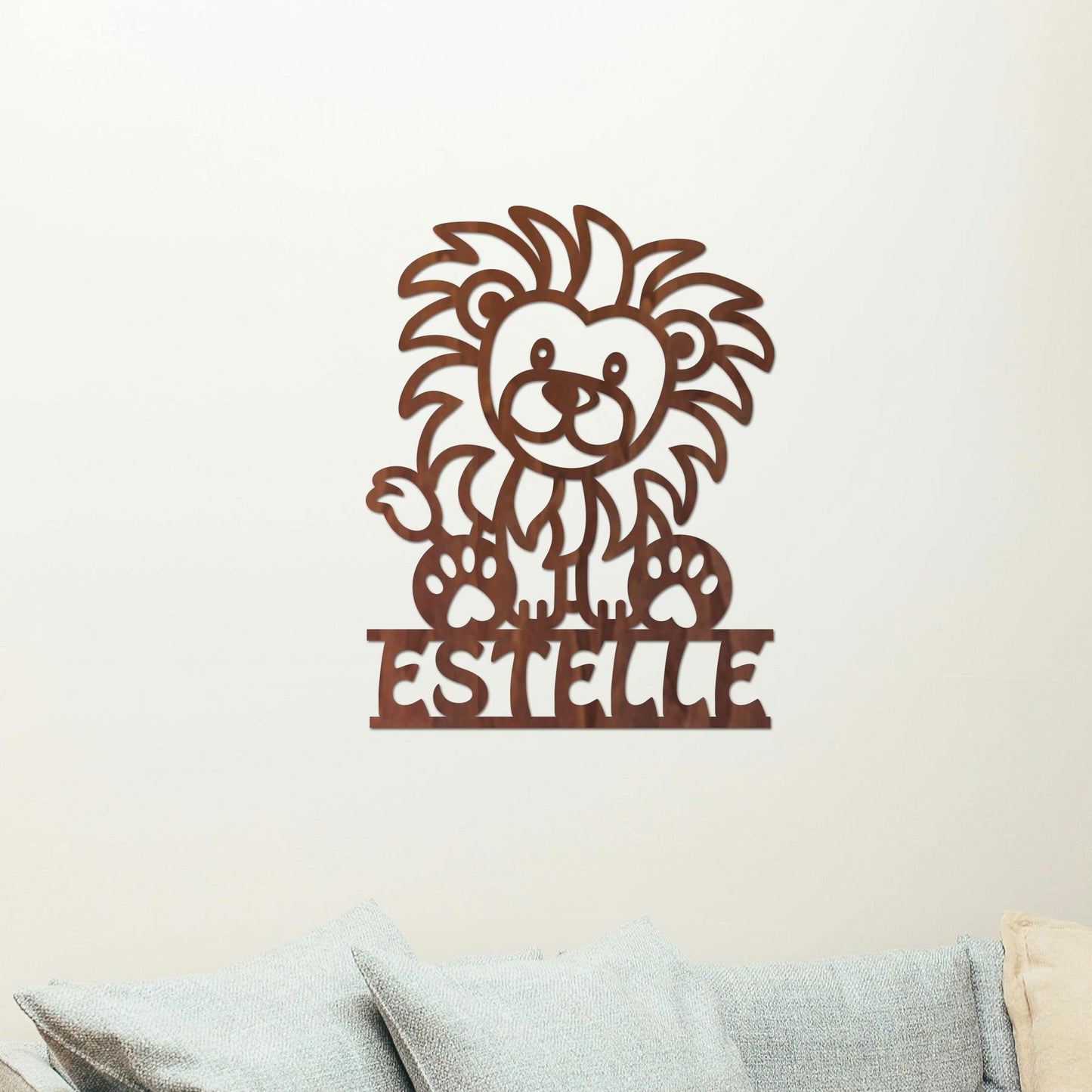 Plaque de Porte Bois "Lionceau" Prénom Personnalisé