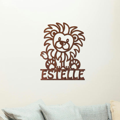 Plaque de Porte Bois "Lionceau" Prénom Personnalisé