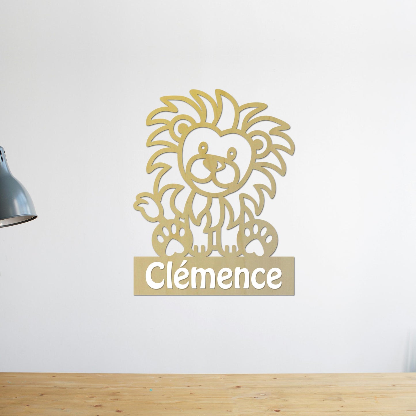 Plaque de Porte Bois "Lionceau" Prénom Personnalisé