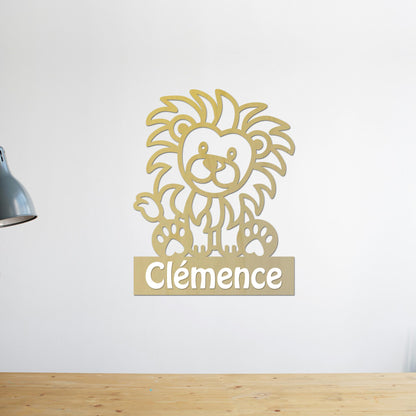 Plaque de Porte Bois "Lionceau" Prénom Personnalisé