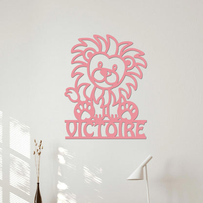 Plaque de Porte Bois "Lionceau" Prénom Personnalisé