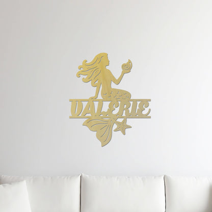 Plaque de Porte Bois "Sirène" Prénom Personnalisé
