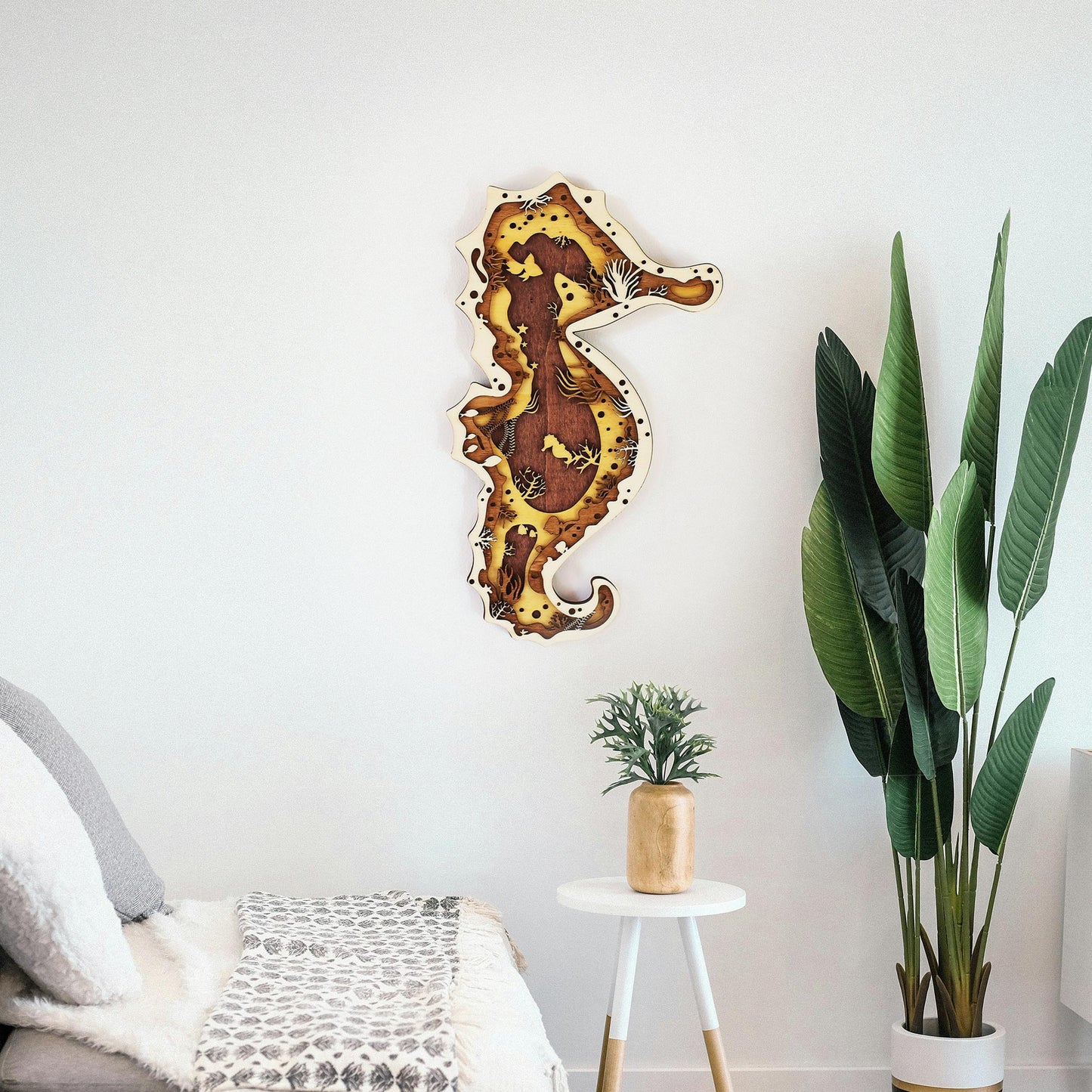 Tableau Bois Relief "Hippocampe"