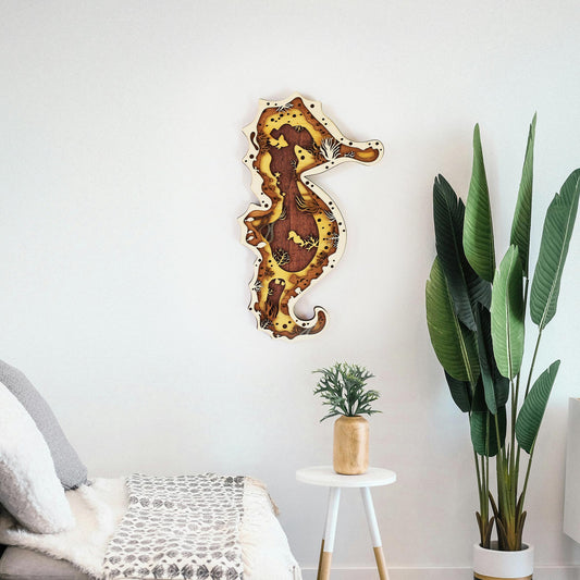 Tableau Bois Relief "Hippocampe"