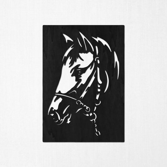 Tableau Bois "Cheval Harnaché"
