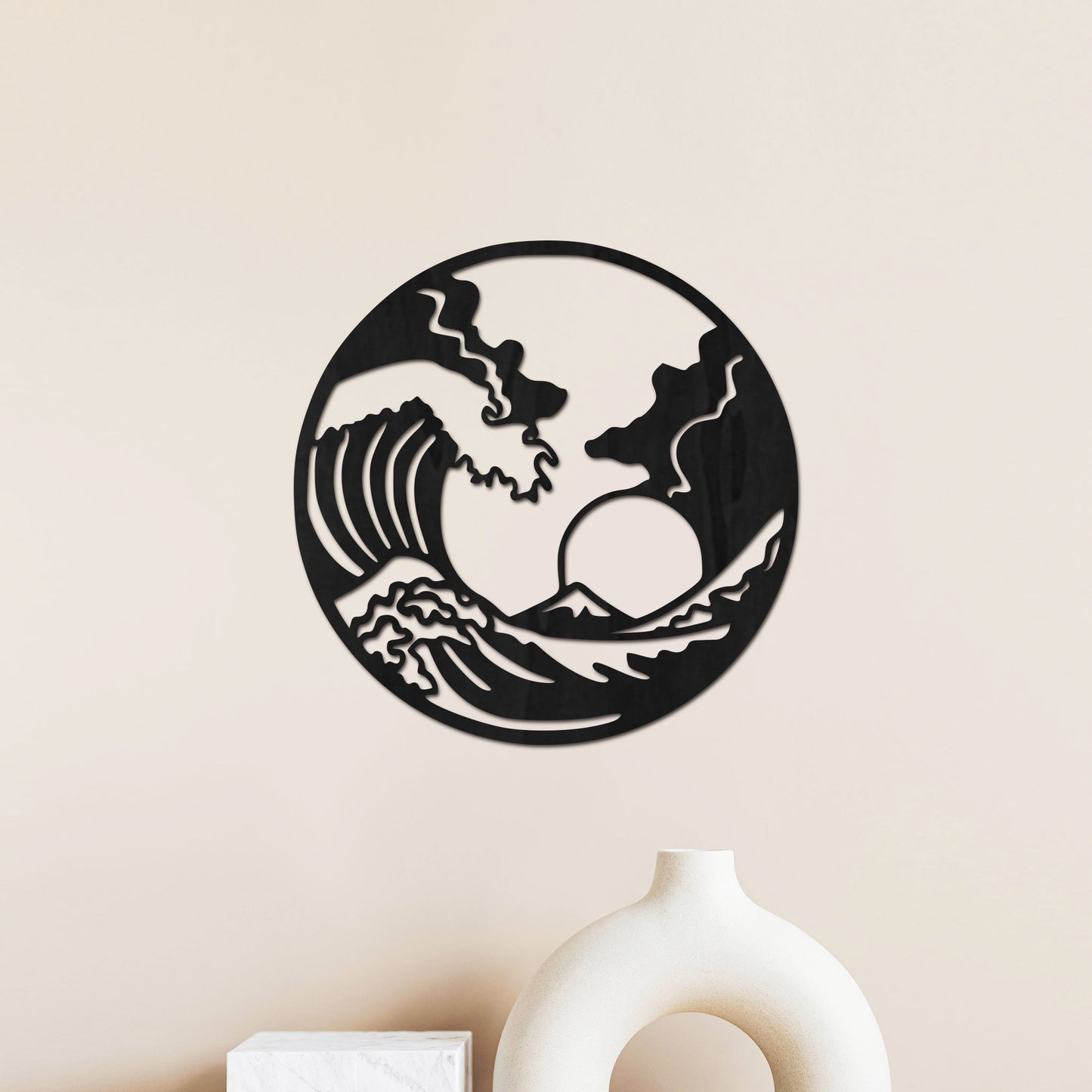 Tableau Bois "Grande Vague" Rond