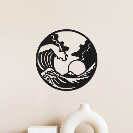 Tableau Bois "Grande Vague" Rond