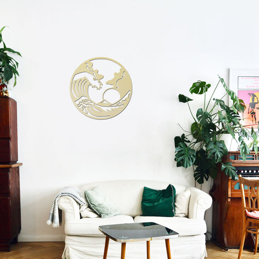 Tableau Bois "Grande Vague" Rond