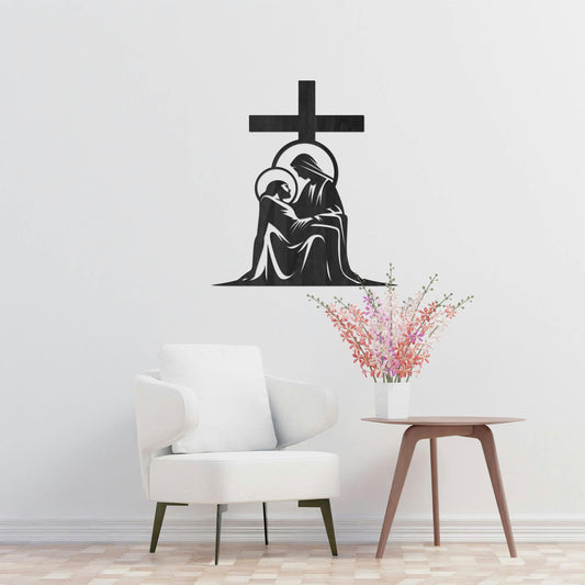 Tableau Bois "Jésus dans les bras de Marie"