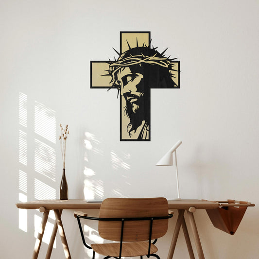 Tableau Bois Relief "Portrait de Jésus en Croix"