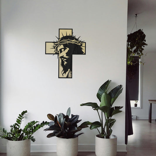 Tableau Bois Relief "Portrait de Jésus en Croix"